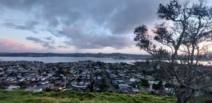 View of Mangere and Manukau Harbour from Mangere Mountain