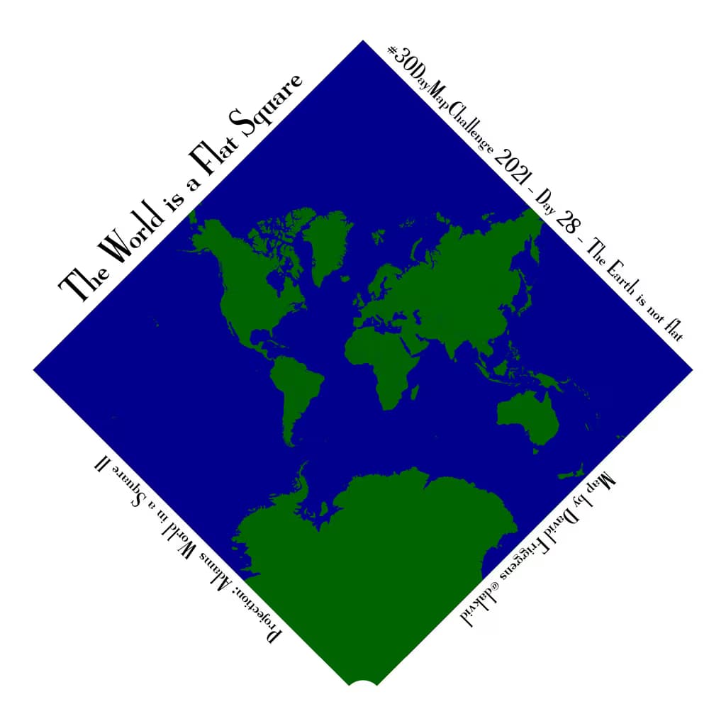 Map of the world with the Adams square II projection