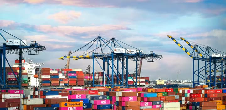 Red and blue cargo containers