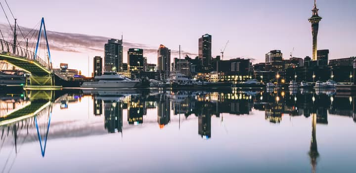 Photo of Auckland skyline with reflection on the harbour