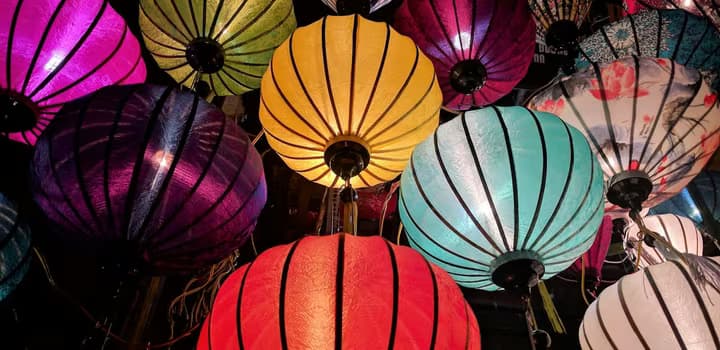 Colourful Asian lanterns at night
